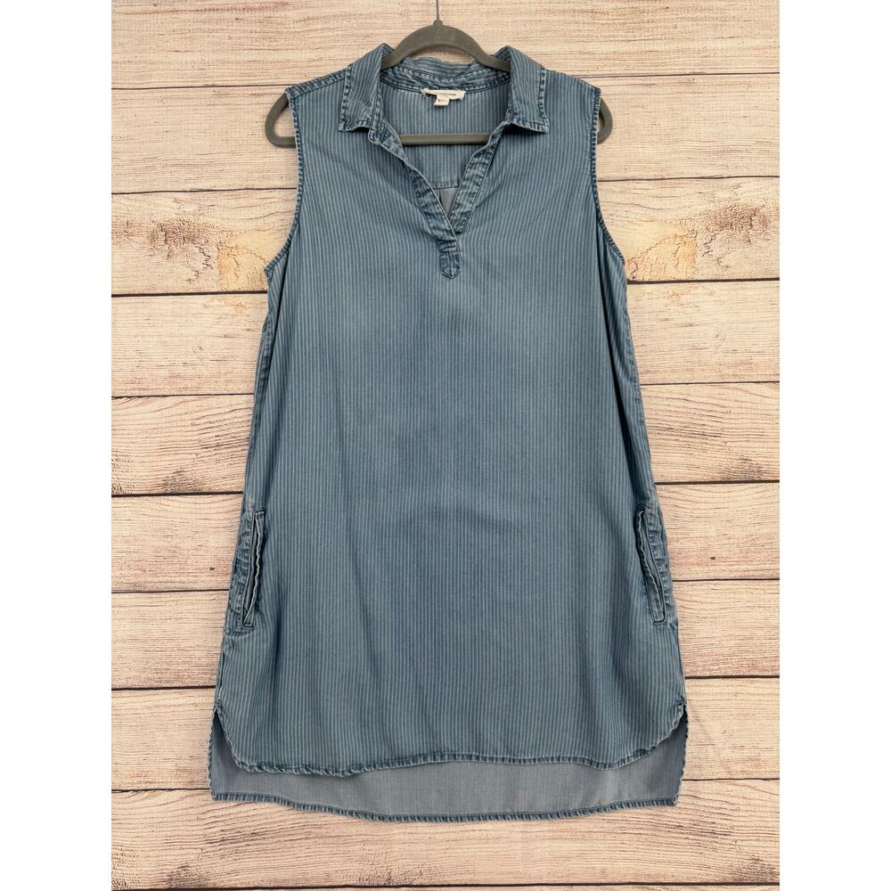 BeachLunchLounge Striped Chambray Tunic Dress Womens Large Blue Sleeveless